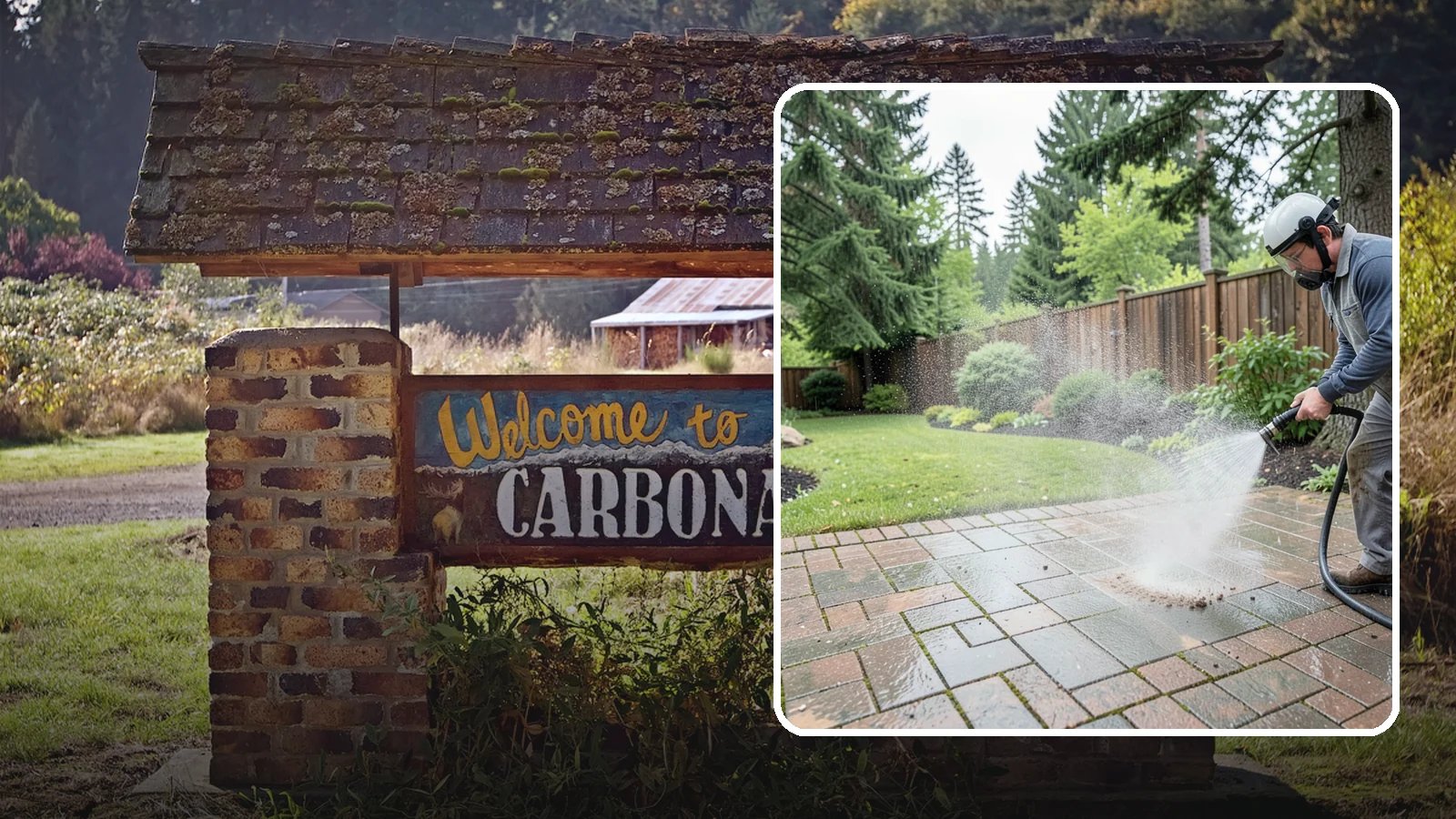 Brick Patio Cleaning in Carbonado, Pierce County, WA - Clean brick patios so moss lifts from the joints without blowing out sand or mortar.
