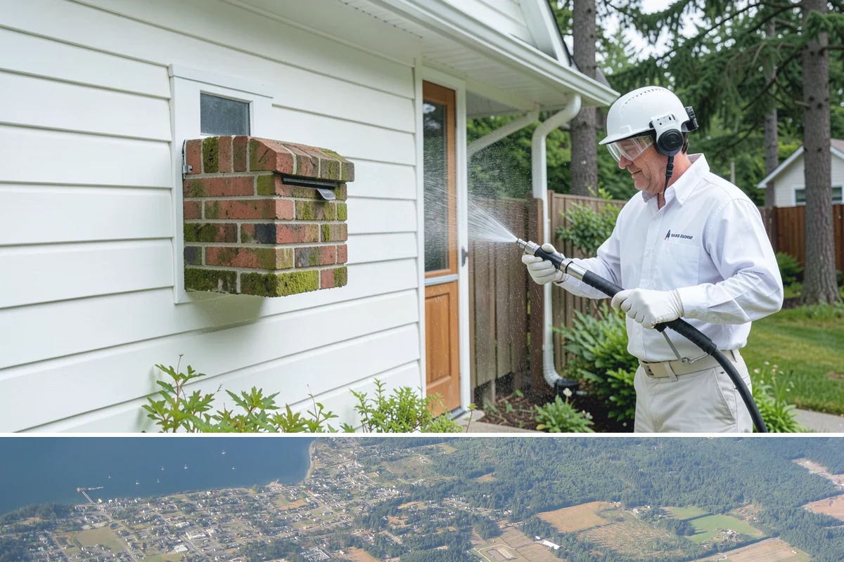 Brick Patio Cleaning in Coupeville, Island County, WA - Clean brick patios in summer so joints can dry before fall re-sanding sets in.