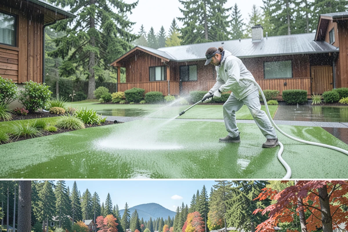 Brick Patio Cleaning in Covington, King County, WA - Clean brick patios in summer so joints can dry before fall re-sanding sets in.