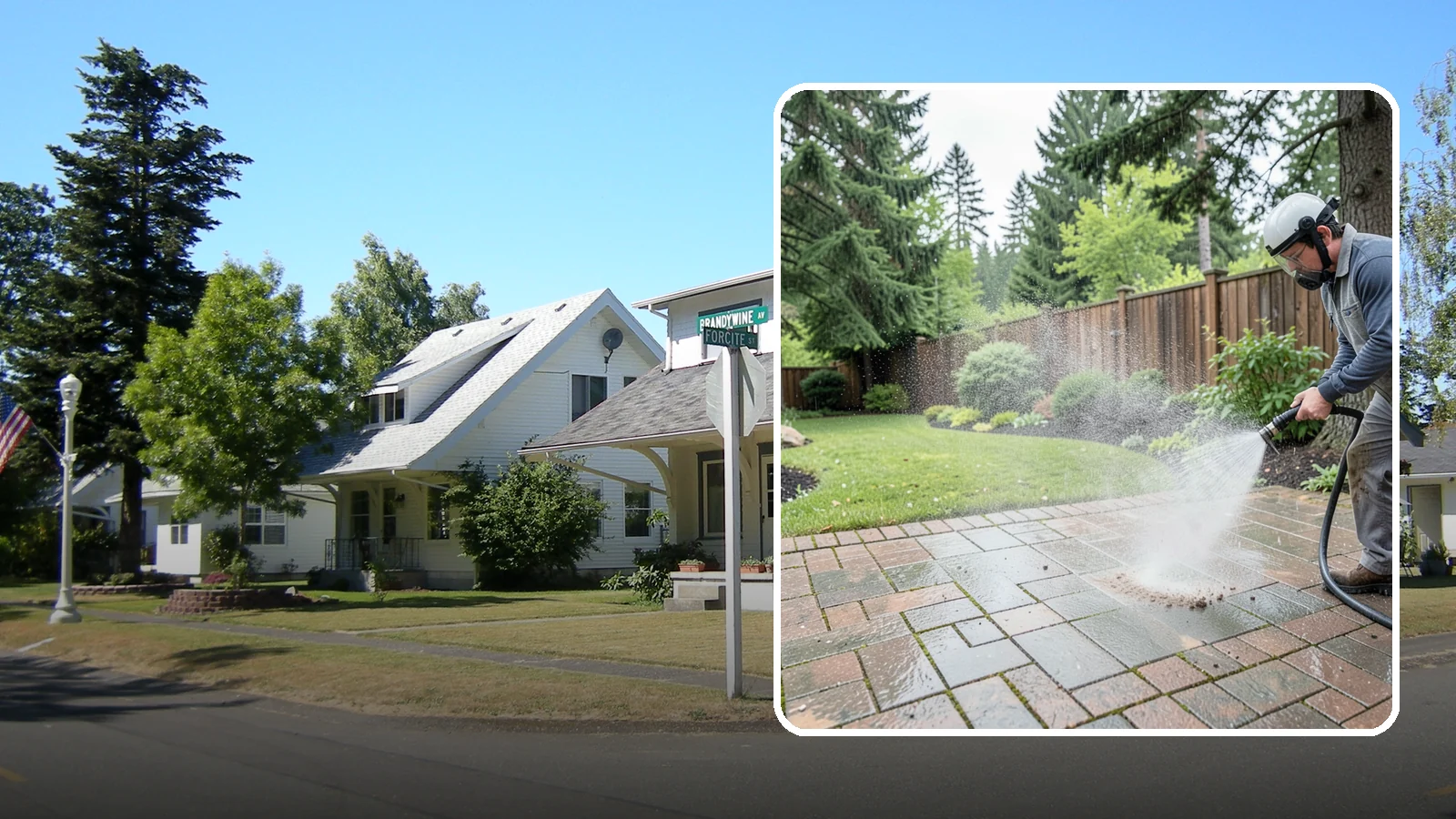 Brick Patio Cleaning in DuPont, Pierce County, WA - Clean brick patios so moss lifts from the joints without blowing out sand or mortar.