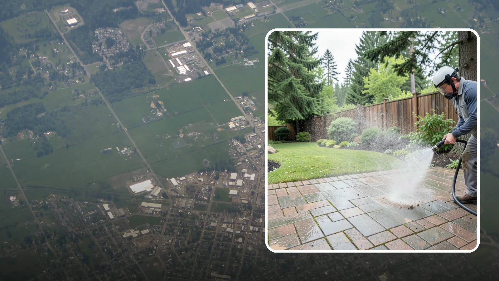 Brick Patio Cleaning in Enumclaw, King County, WA - Clean brick patios so moss lifts from the joints without blowing out sand or mortar.