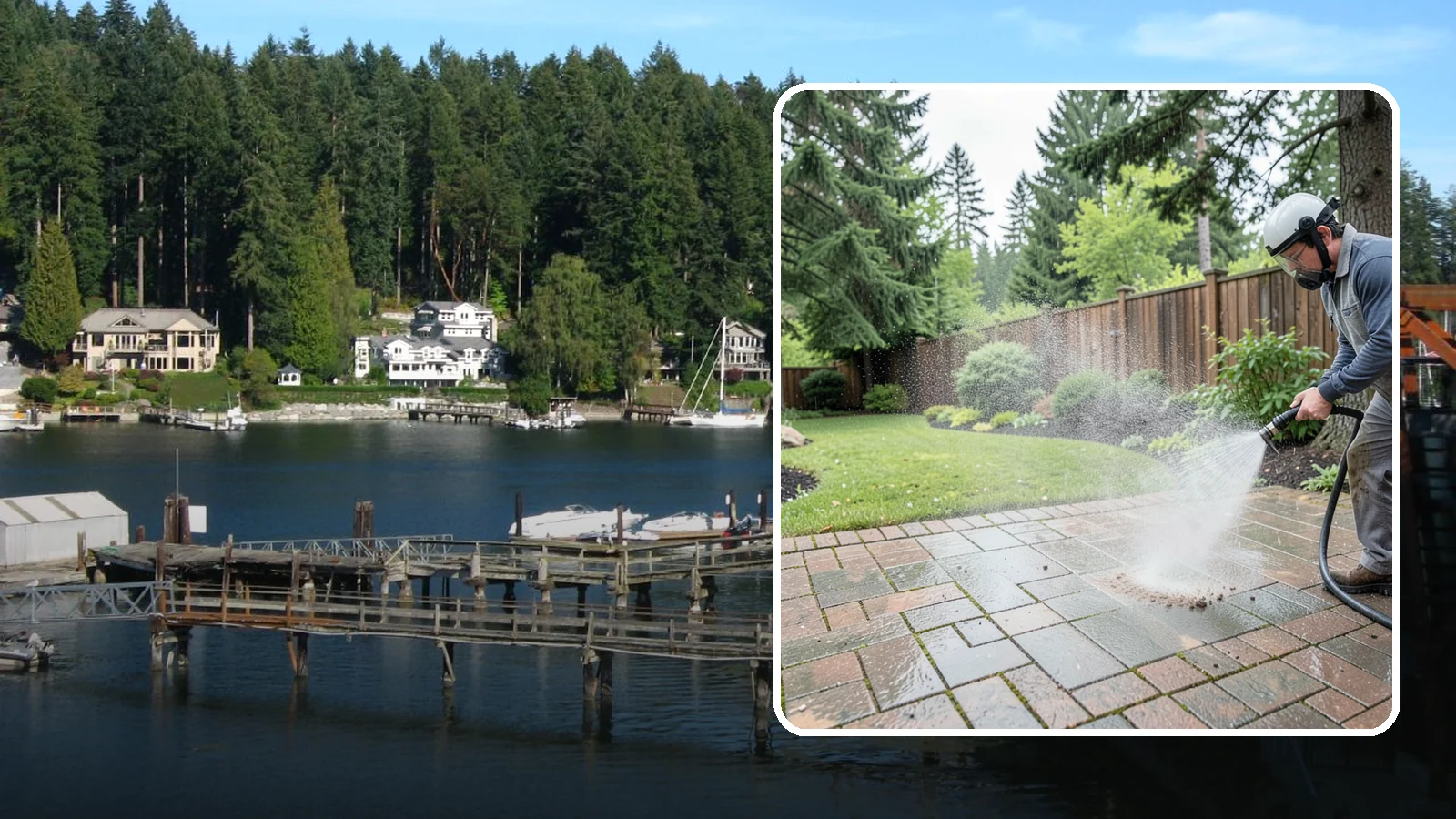 Brick Patio Cleaning in Gig Harbor, Pierce County, WA - Clean brick patios so moss lifts from the joints without blowing out sand or mortar.