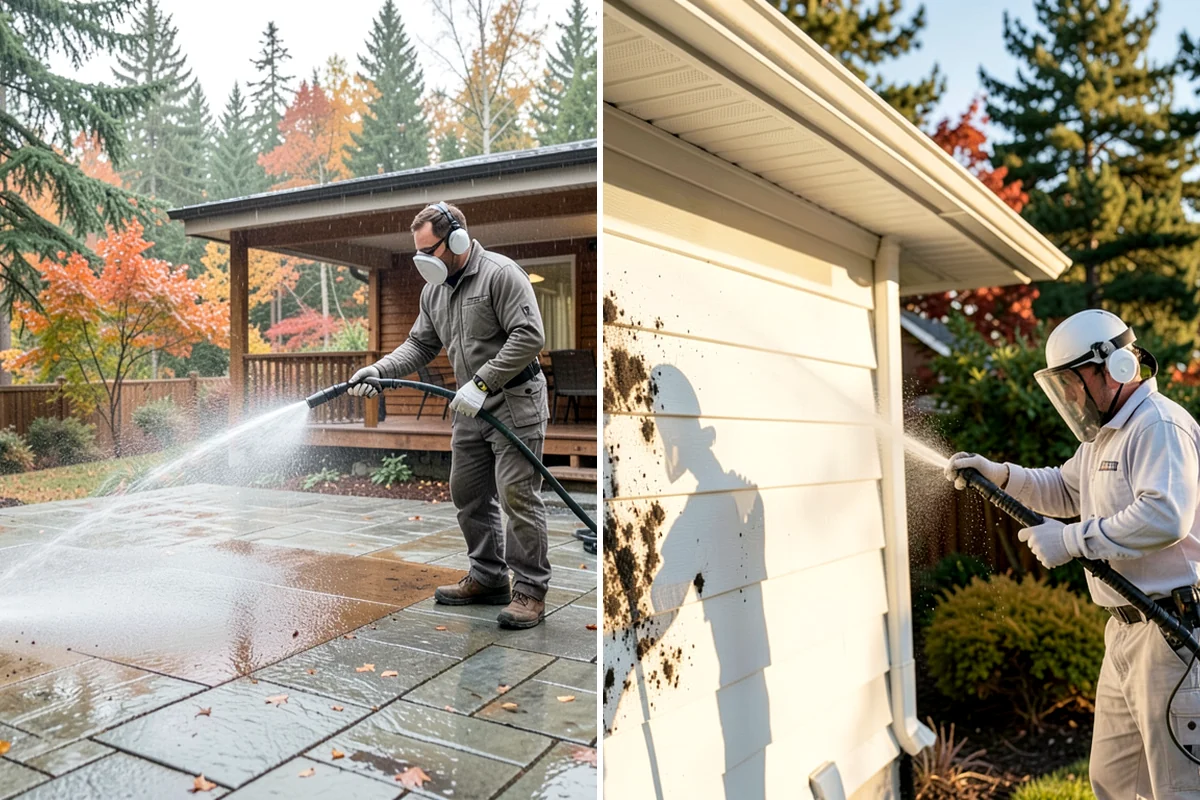 Brick Patio Cleaning in Gig Harbor, Pierce County, WA - Sweep the patio and pull loose growth