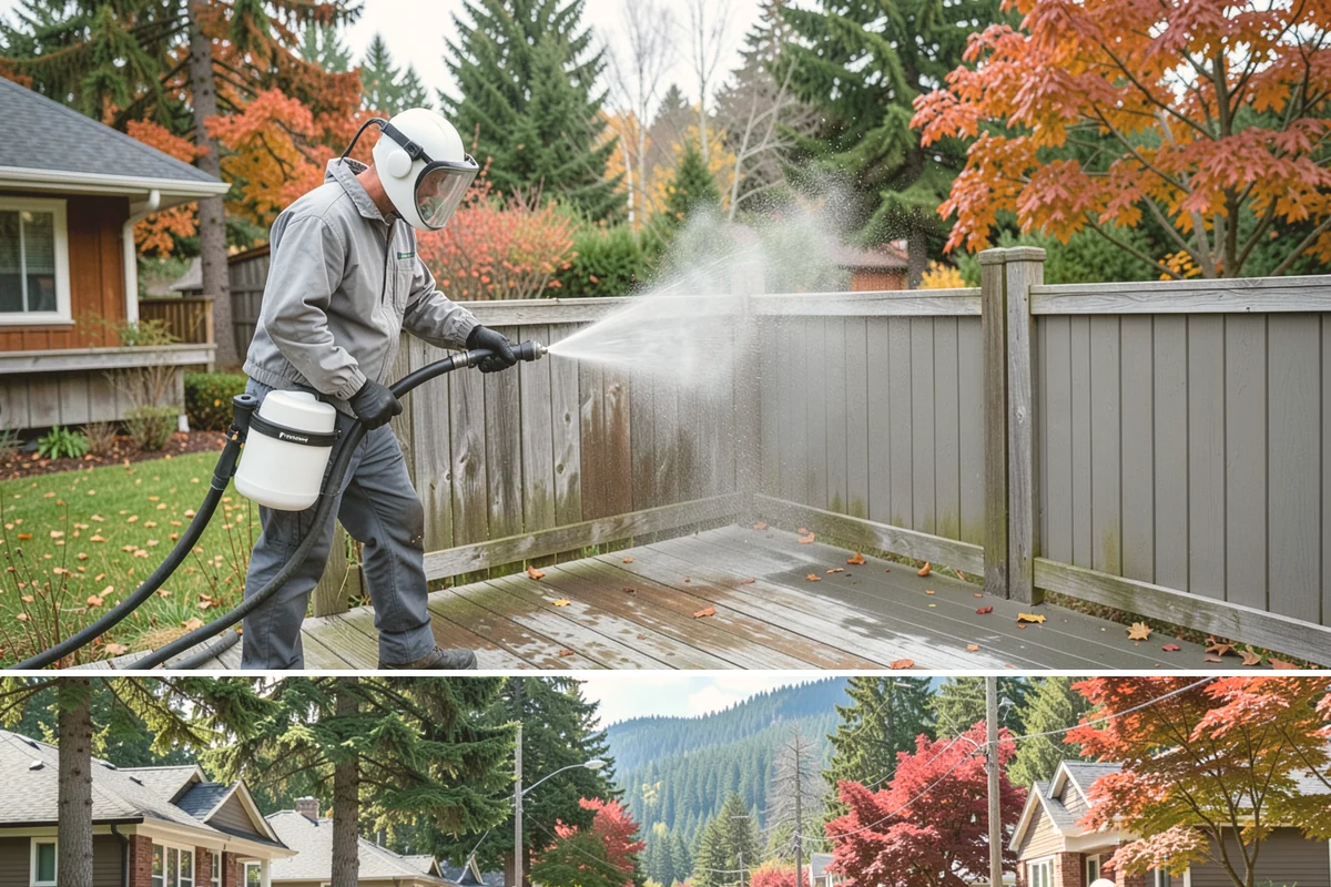 Brick Patio Cleaning in Hunts Point, King County, WA - Clean brick patios in summer so joints can dry before fall re-sanding sets in.