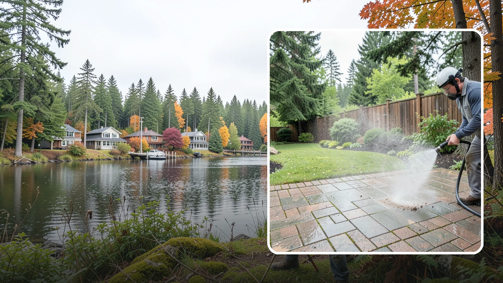 Brick Patio Cleaning in La Conner, Skagit County, WA - Clean brick patios so moss lifts from the joints without blowing out sand or mortar.