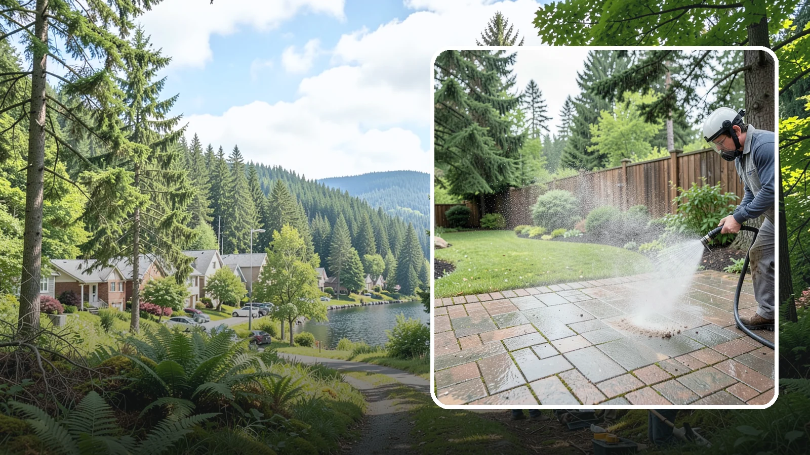 Brick Patio Cleaning in Lake Forest Park, King County, WA - Clean brick patios so moss lifts from the joints without blowing out sand or mortar.