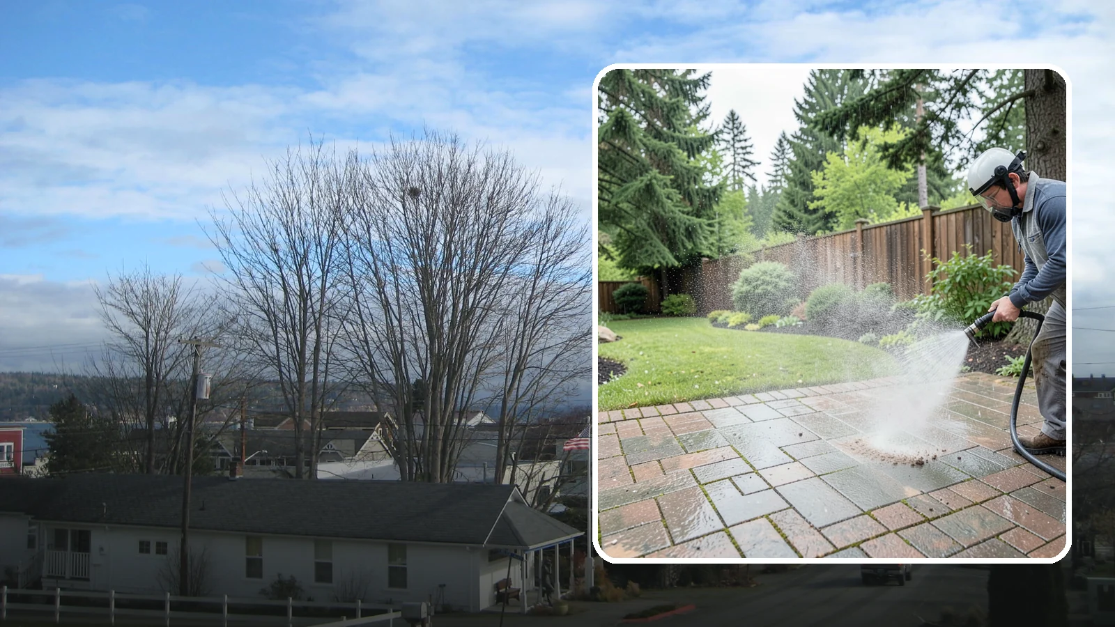 Brick Patio Cleaning in Langley, Island County, WA - Clean brick patios so moss lifts from the joints without blowing out sand or mortar.