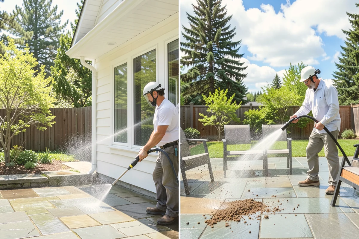 Brick Patio Cleaning in Lynnwood, Snohomish County, WA - Sweep the patio and pull loose growth