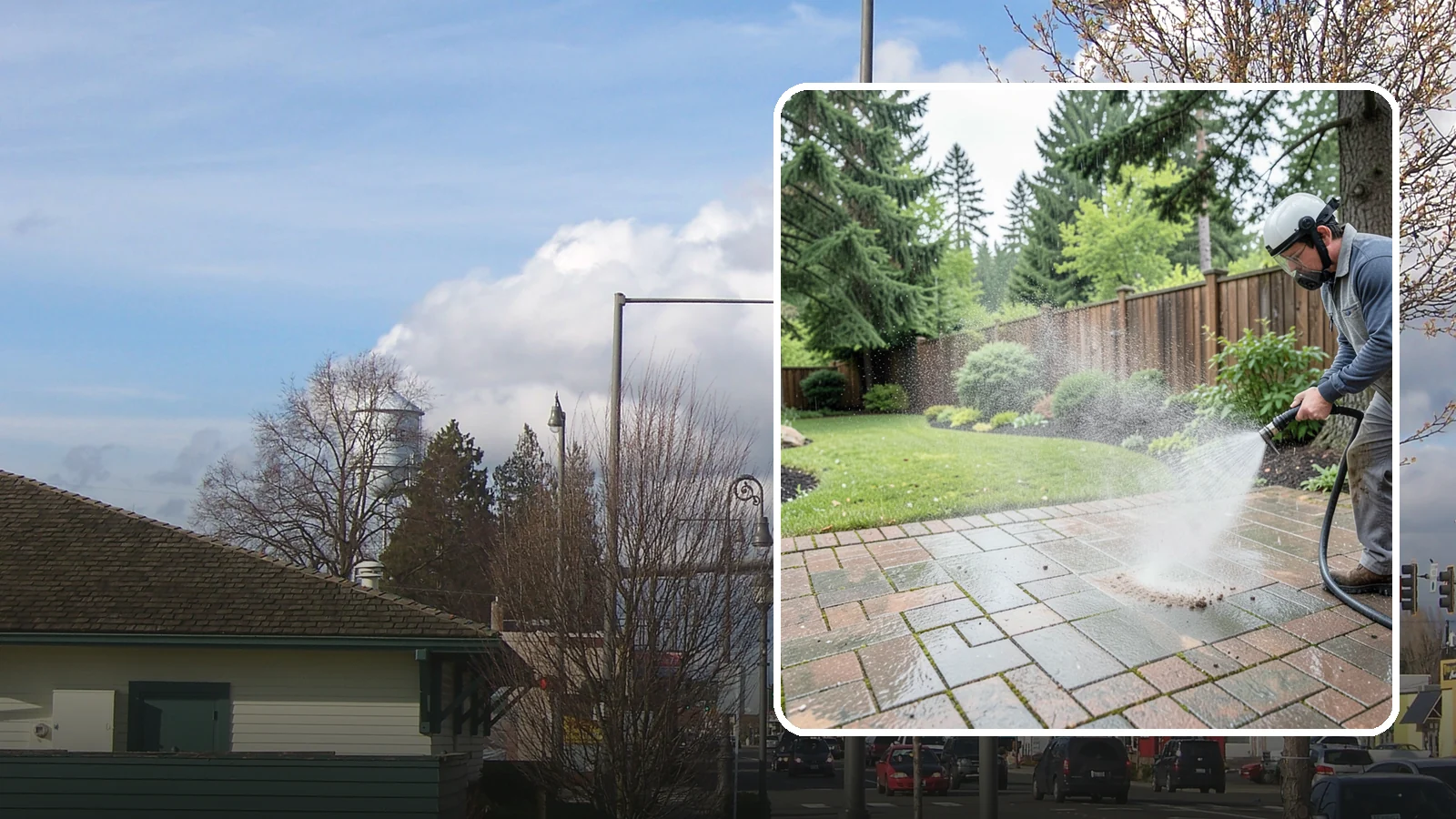 Brick Patio Cleaning in Marysville, Snohomish County, WA - Clean brick patios so moss lifts from the joints without blowing out sand or mortar.
