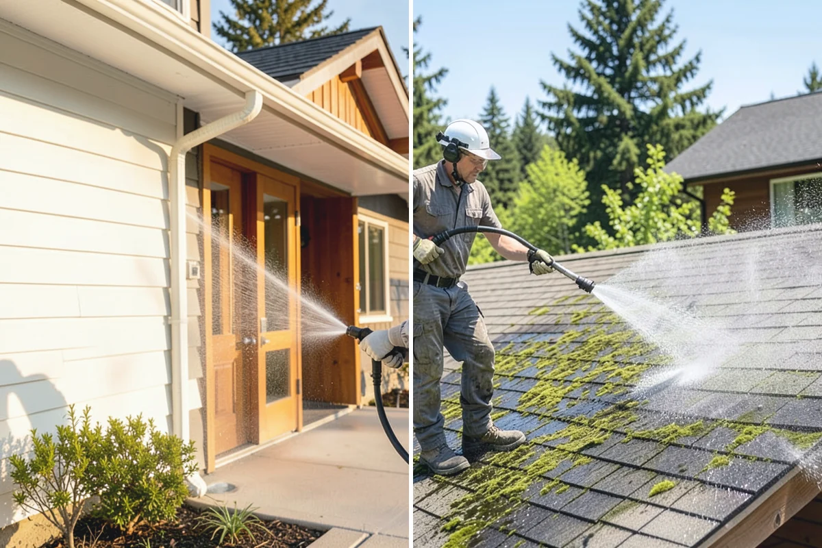 Brick Patio Cleaning in Marysville, Snohomish County, WA - Sweep the patio and pull loose growth