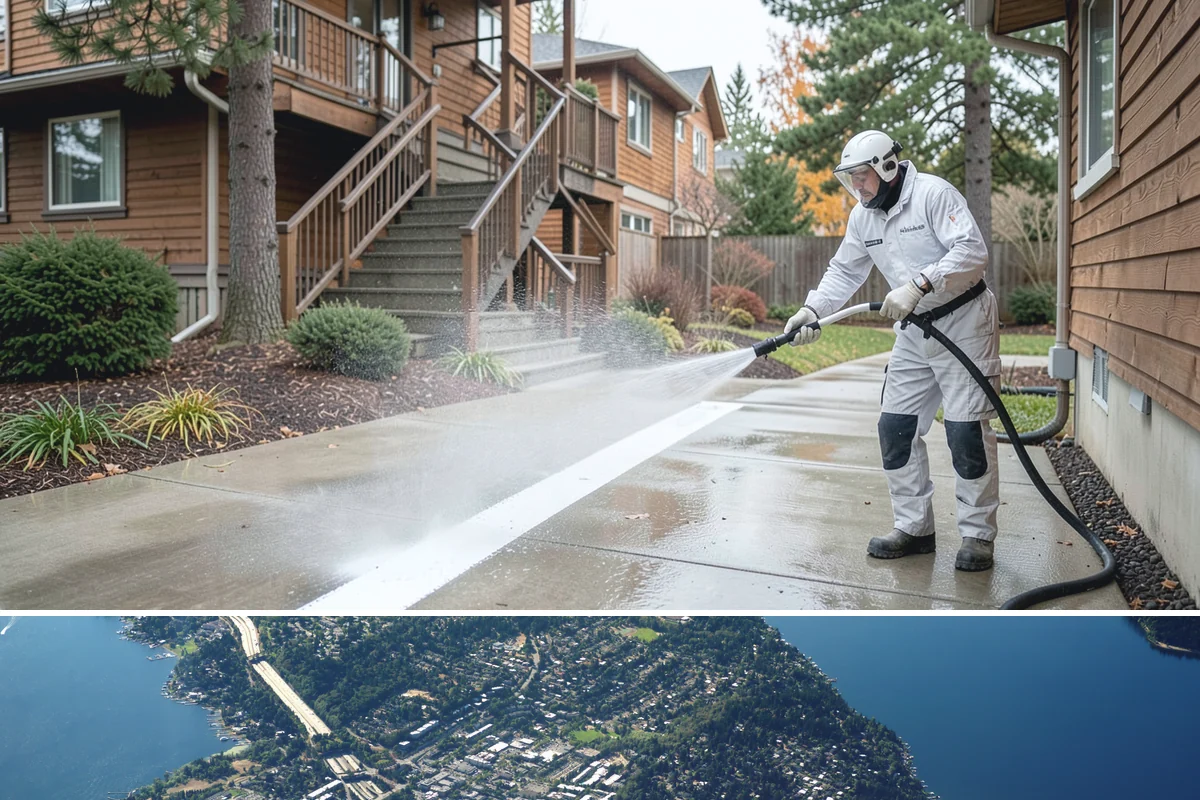 Brick Patio Cleaning in Mercer Island, King County, WA - Clean brick patios in summer so joints can dry before fall re-sanding sets in.