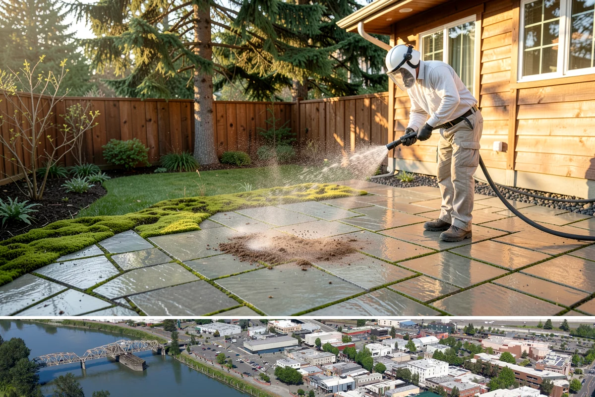 Brick Patio Cleaning in Mount Vernon, Skagit County, WA - Clean brick patios in summer so joints can dry before fall re-sanding sets in.