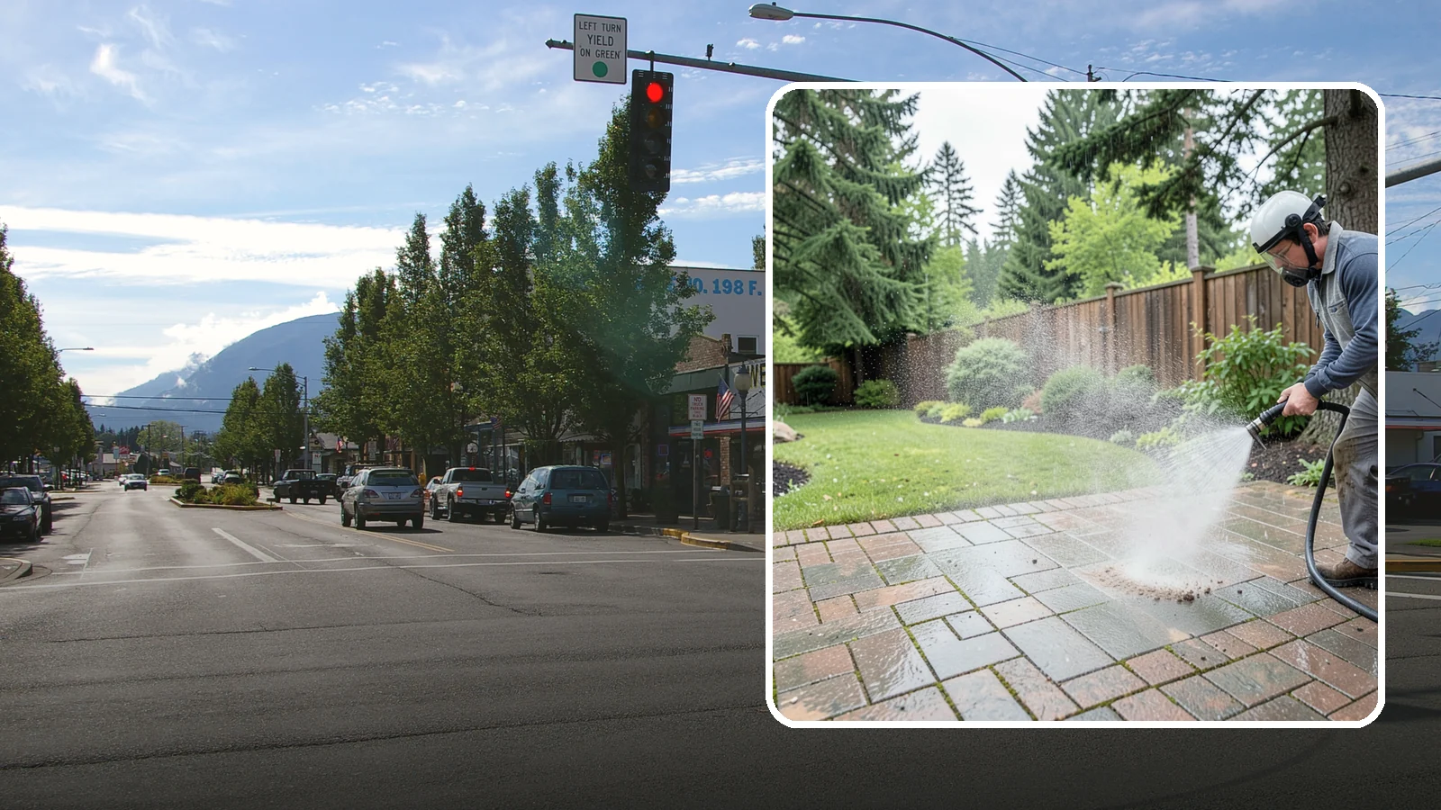 Brick Patio Cleaning in North Bend, King County, WA - Clean brick patios so moss lifts from the joints without blowing out sand or mortar.