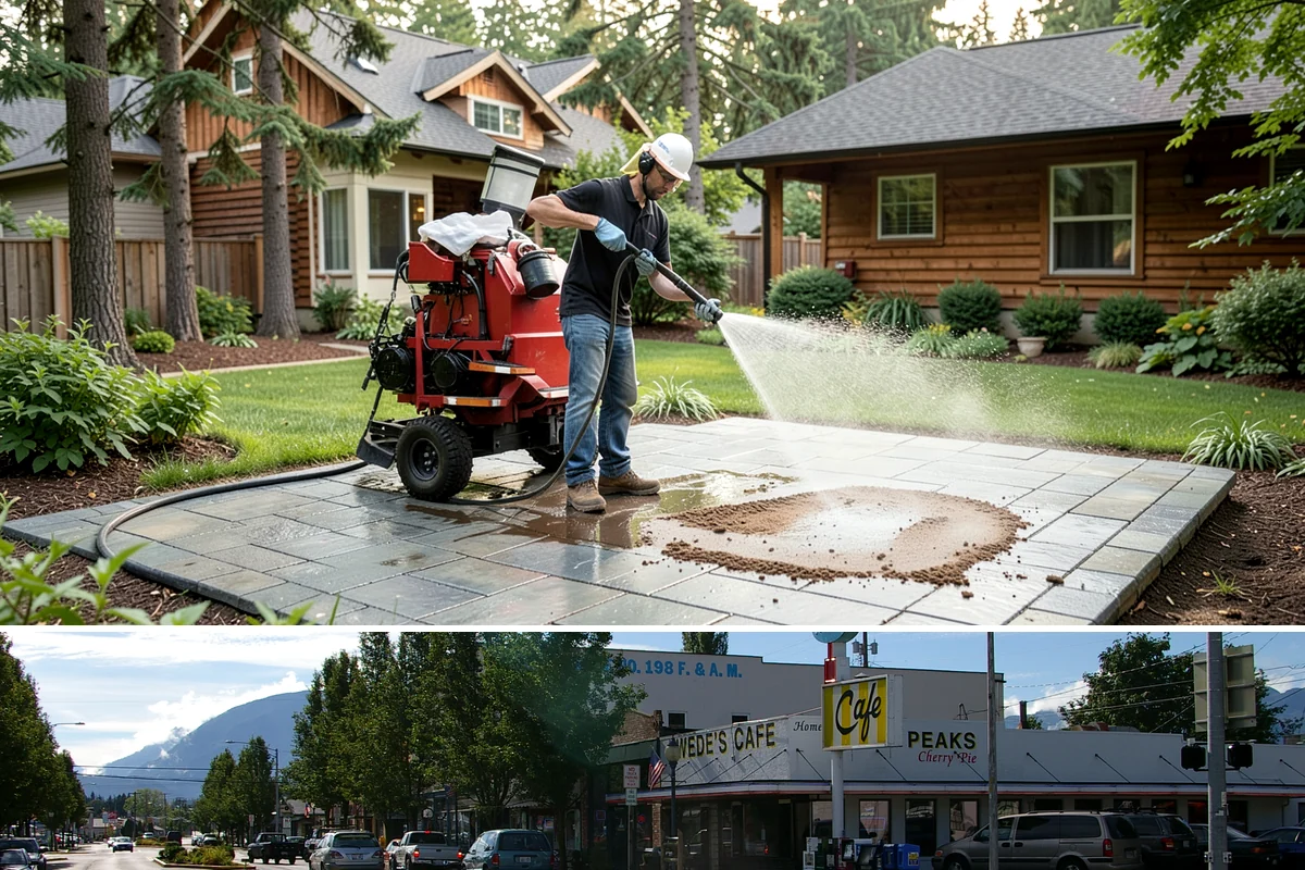 Brick Patio Cleaning in North Bend, King County, WA - Clean brick patios in summer so joints can dry before fall re-sanding sets in.