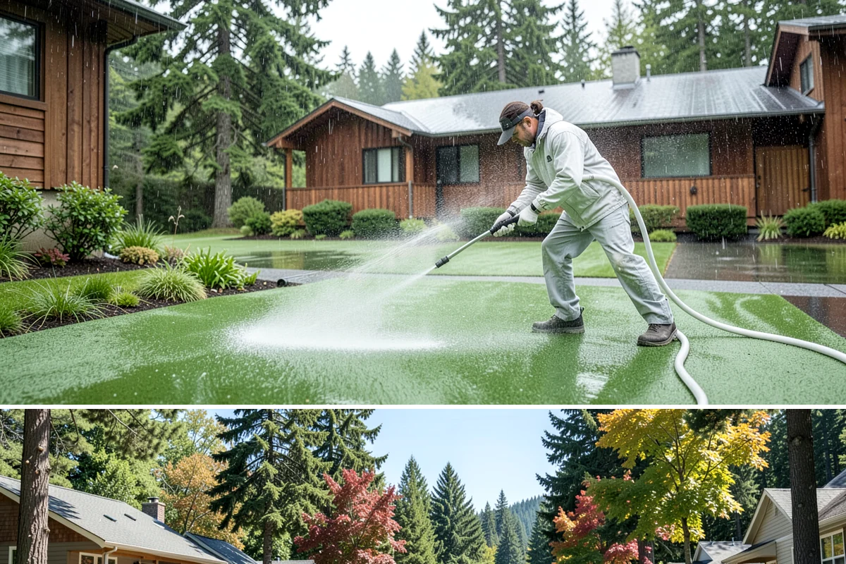 Brick Patio Cleaning in Orting, Pierce County, WA - Clean brick patios in summer so joints can dry before fall re-sanding sets in.