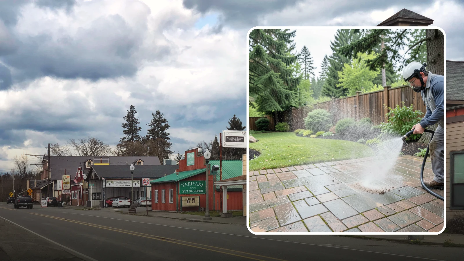 Brick Patio Cleaning in Roy, Pierce County, WA - Clean brick patios so moss lifts from the joints without blowing out sand or mortar.
