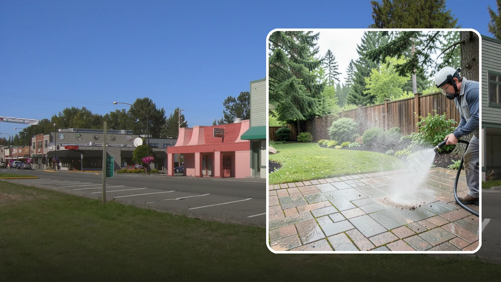 Brick Patio Cleaning in Snoqualmie, King County, WA - Clean brick patios so moss lifts from the joints without blowing out sand or mortar.