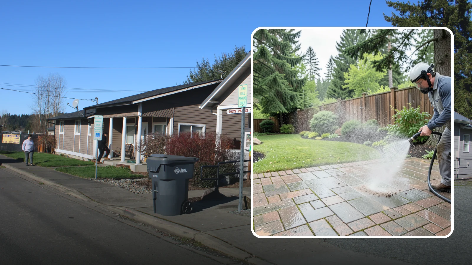 Brick Patio Cleaning in South Prairie, Pierce County, WA - Clean brick patios so moss lifts from the joints without blowing out sand or mortar.