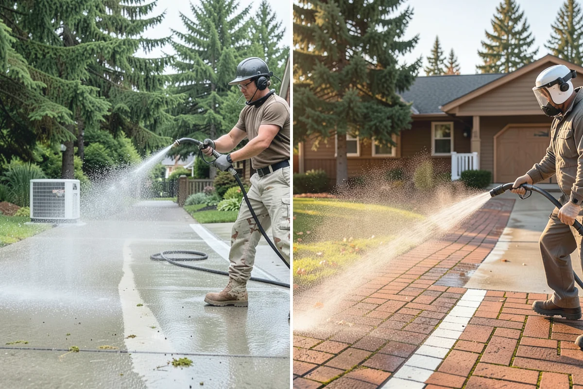 Brick Patio Cleaning in South Prairie, Pierce County, WA - Sweep the patio and pull loose growth