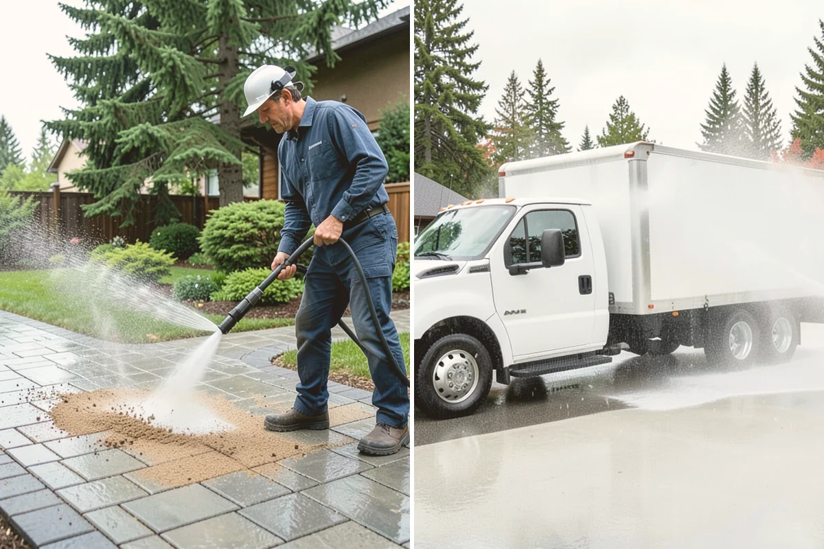 Brick Patio Cleaning in Stanwood, Snohomish County, WA - Sweep the patio and pull loose growth