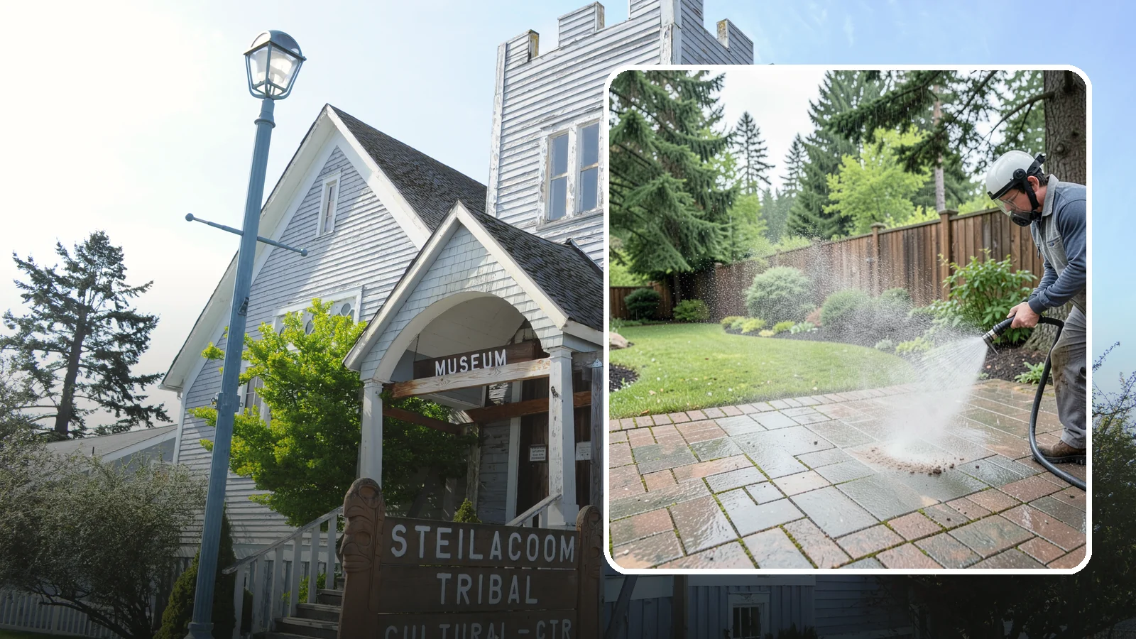 Brick Patio Cleaning in Steilacoom, Pierce County, WA - Clean brick patios so moss lifts from the joints without blowing out sand or mortar.
