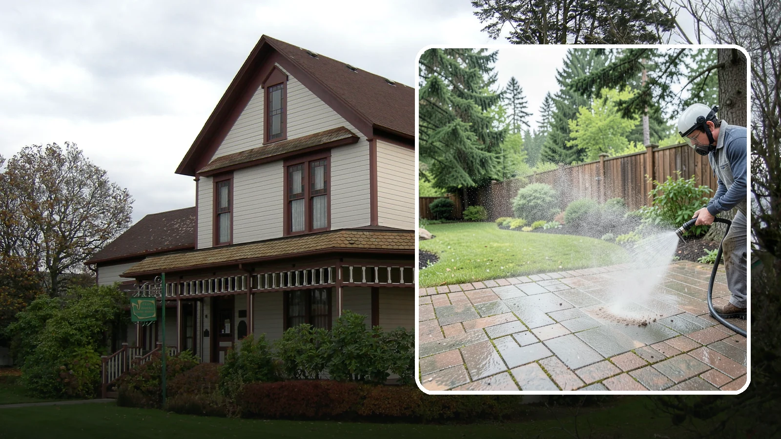 Brick Patio Cleaning in Sumner, Pierce County, WA - Clean brick patios so moss lifts from the joints without blowing out sand or mortar.
