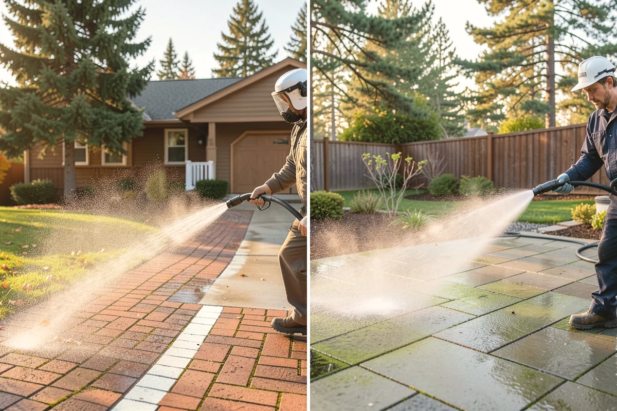 Brick Patio Cleaning in Tacoma, Pierce County, WA - Sweep the patio and pull loose growth