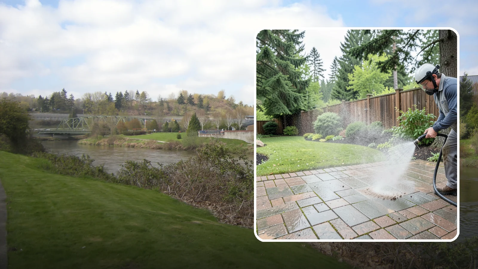 Brick Patio Cleaning in Tukwila, King County, WA - Clean brick patios so moss lifts from the joints without blowing out sand or mortar.