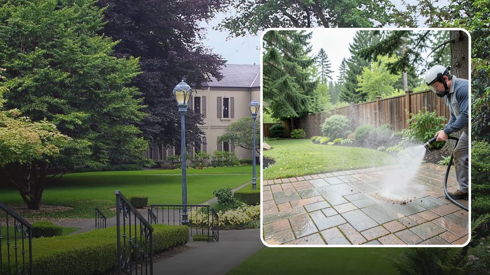 Brick Patio Cleaning in Woodinville, King County, WA - Clean brick patios so moss lifts from the joints without blowing out sand or mortar.