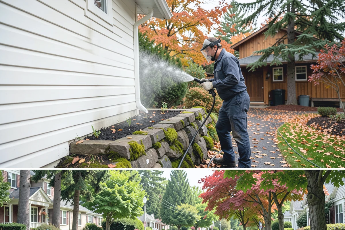 Brick Walkway Cleaning in Beaux Arts Village, King County, WA - Clean brick walkways in summer when joints can dry fully before fall re-sanding sets.