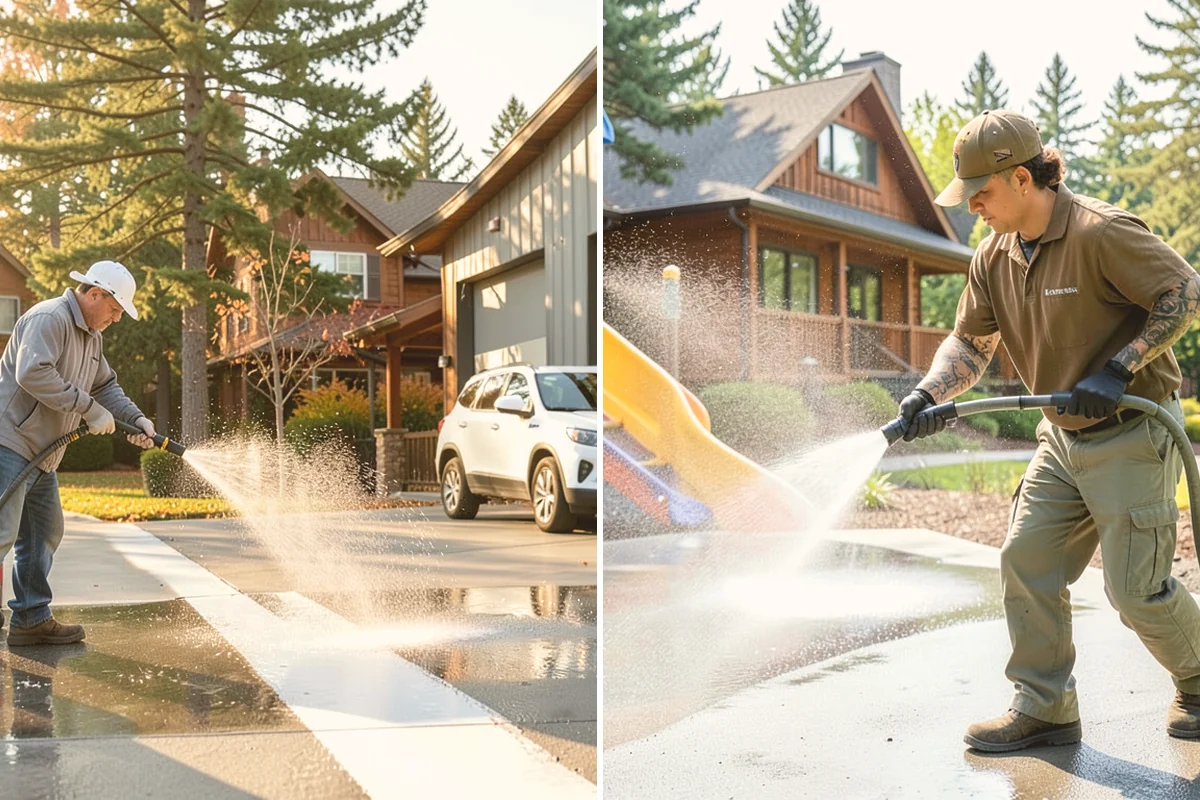 Brick Walkway Cleaning in Bellevue, King County, WA - Sweep and remove loose growth and standing debris