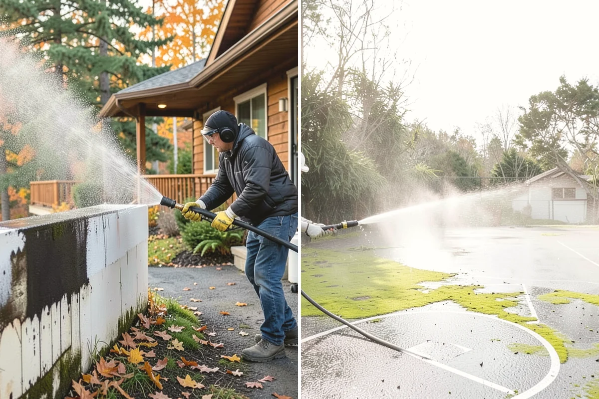 Brick Walkway Cleaning in Black Diamond, King County, WA - Sweep and remove loose growth and standing debris