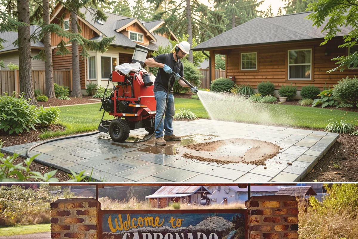 Brick Walkway Cleaning in Carbonado, Pierce County, WA - Clean brick walkways in summer when joints can dry fully before fall re-sanding sets.