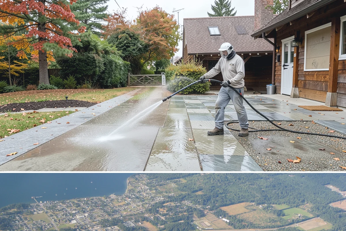 Brick Walkway Cleaning in Coupeville, Island County, WA - Clean brick walkways in summer when joints can dry fully before fall re-sanding sets.