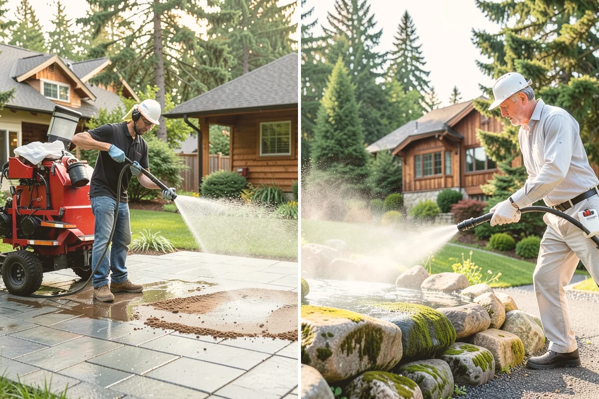 Brick Walkway Cleaning in Edmonds, Snohomish County, WA - Sweep and remove loose growth and standing debris