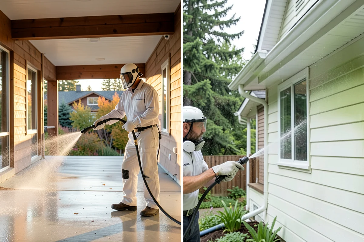 Brick Walkway Cleaning in Hunts Point, King County, WA - Sweep and remove loose growth and standing debris