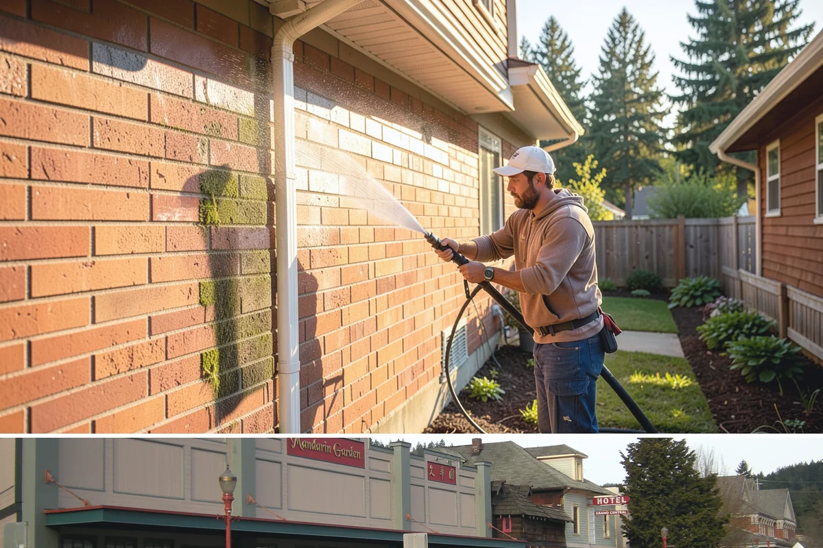 Brick Walkway Cleaning in Issaquah, King County, WA - Clean brick walkways in summer when joints can dry fully before fall re-sanding sets.