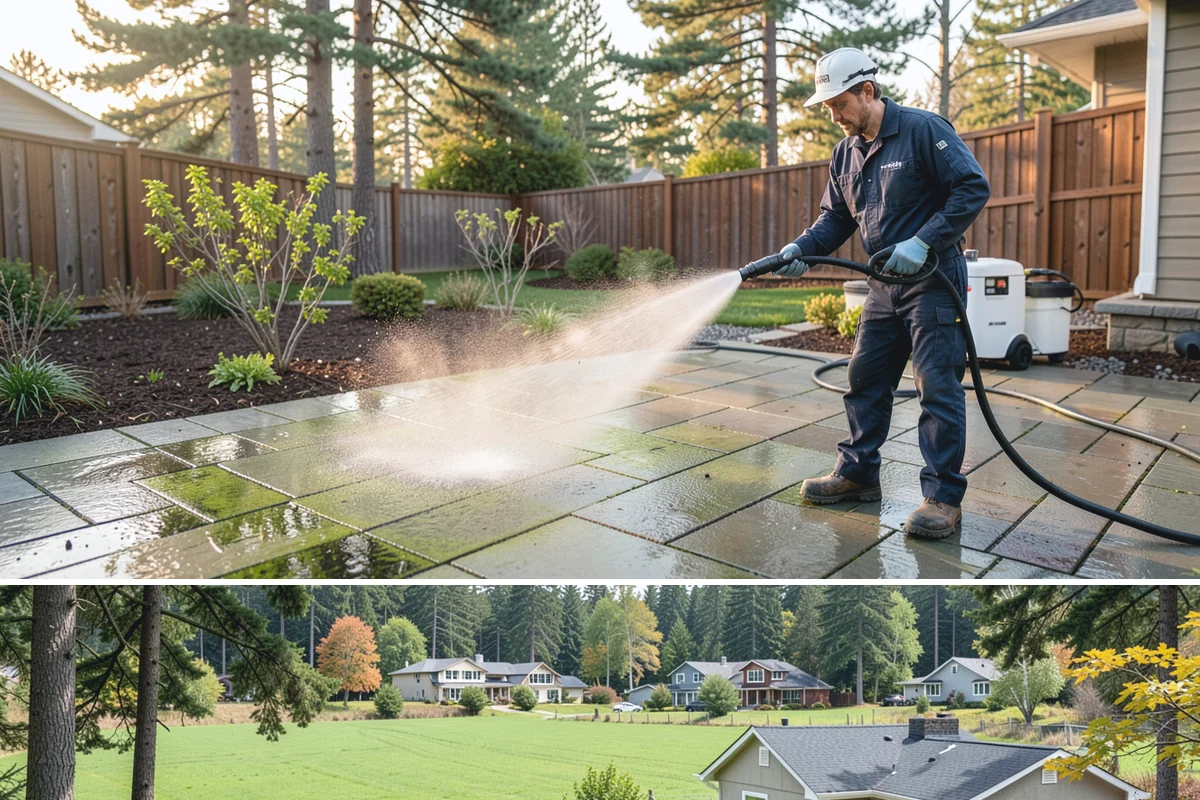 Brick Walkway Cleaning in Lyman, Skagit County, WA - Clean brick walkways in summer when joints can dry fully before fall re-sanding sets.