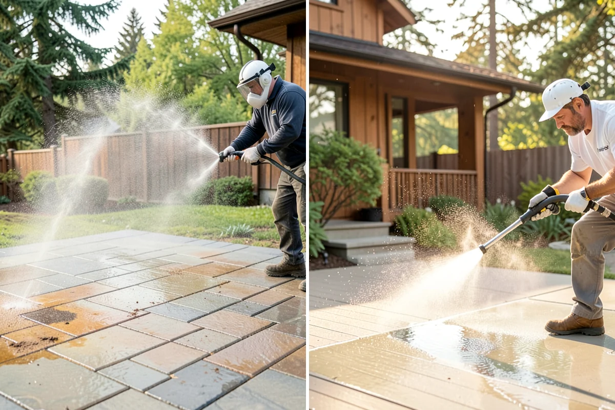 Brick Walkway Cleaning in Pacific, King County, WA - Sweep and remove loose growth and standing debris