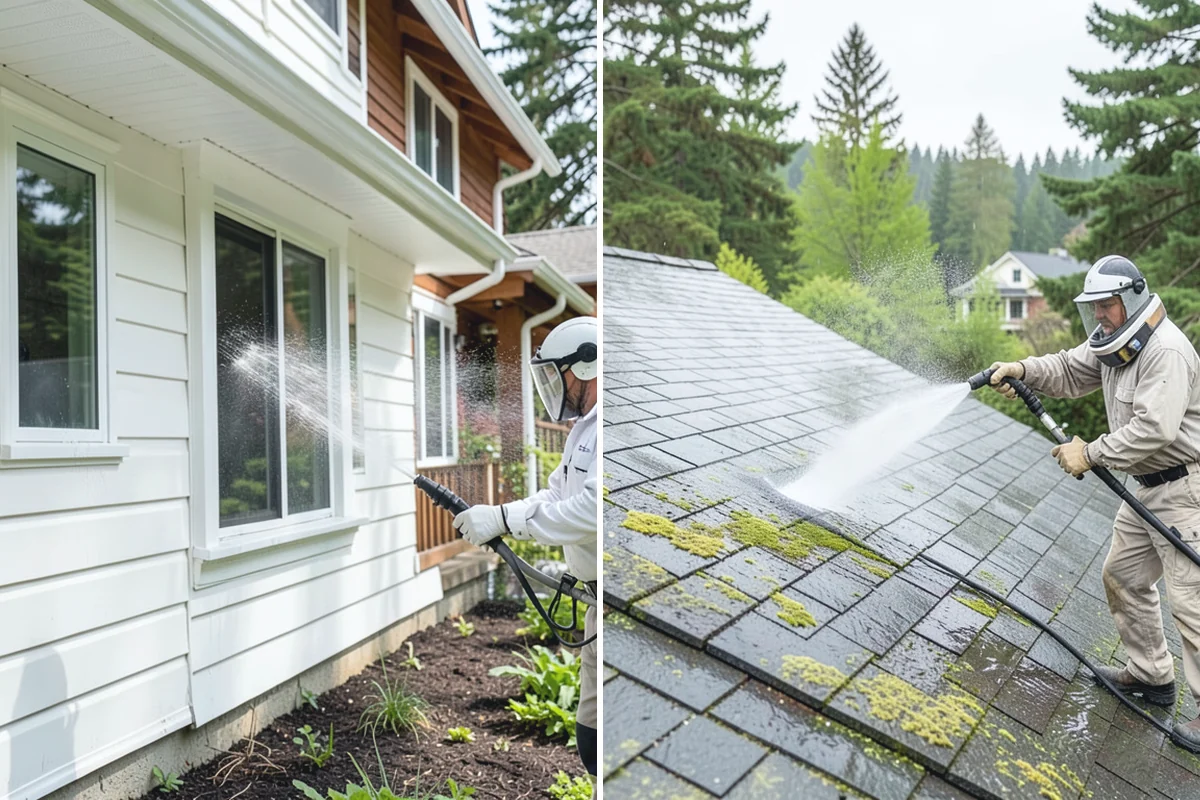 Brick Walkway Cleaning in South Prairie, Pierce County, WA - Sweep and remove loose growth and standing debris