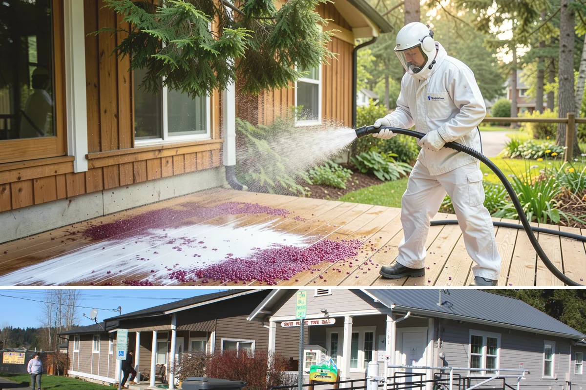 Brick Walkway Cleaning in South Prairie, Pierce County, WA - Clean brick walkways in summer when joints can dry fully before fall re-sanding sets.