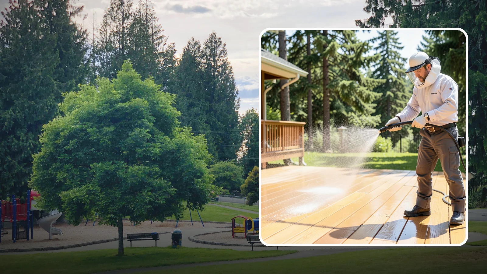 Brightening Treatment in Bonney Lake, Pierce County, WA - Brightening treatment restores the natural color and tone of wood and hardscape surfaces after cleaning or stripping.