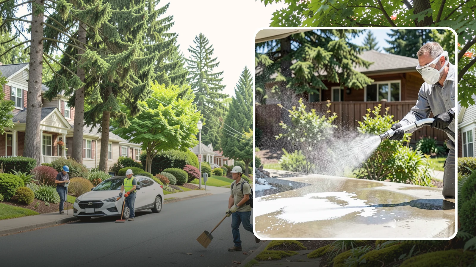 Calcium Deposit Removal in Beaux Arts Village, King County, WA - Removal of chalky white calcium and mineral deposits from concrete, masonry, glass, and fixtures.