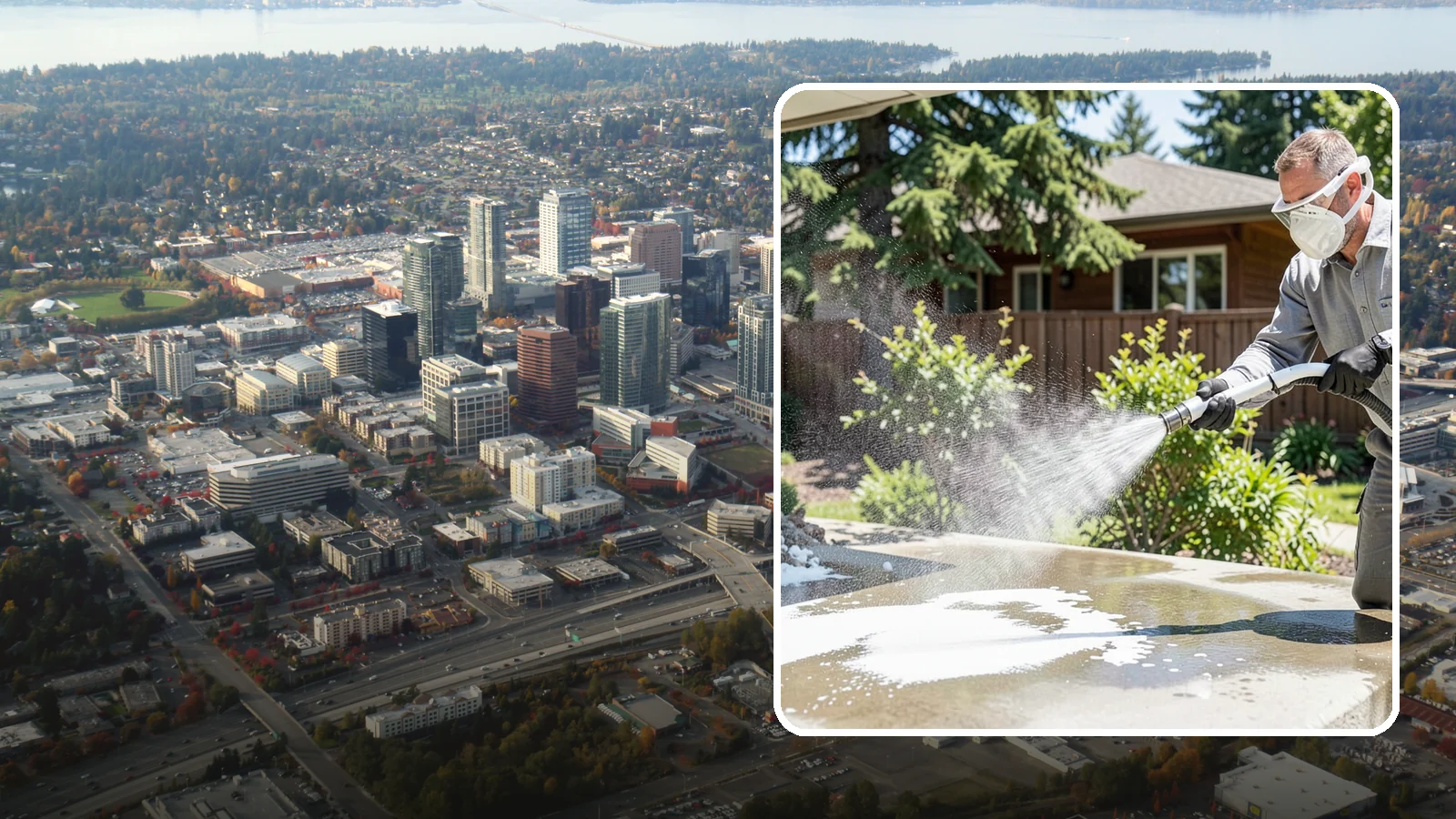 Calcium Deposit Removal in Bellevue, King County, WA - Removal of chalky white calcium and mineral deposits from concrete, masonry, glass, and fixtures.