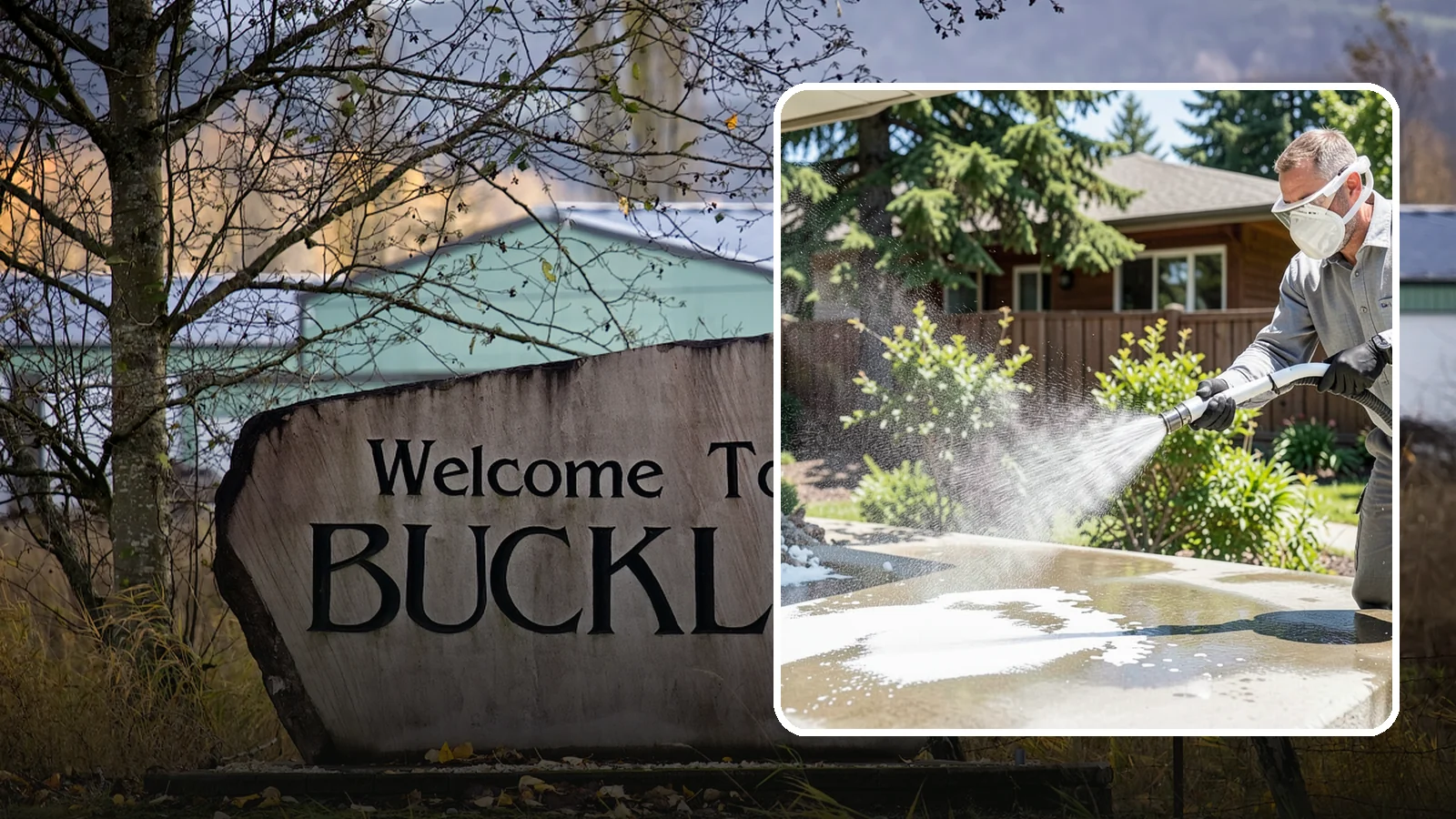 Calcium Deposit Removal in Buckley, Pierce County, WA - Removal of chalky white calcium and mineral deposits from concrete, masonry, glass, and fixtures.