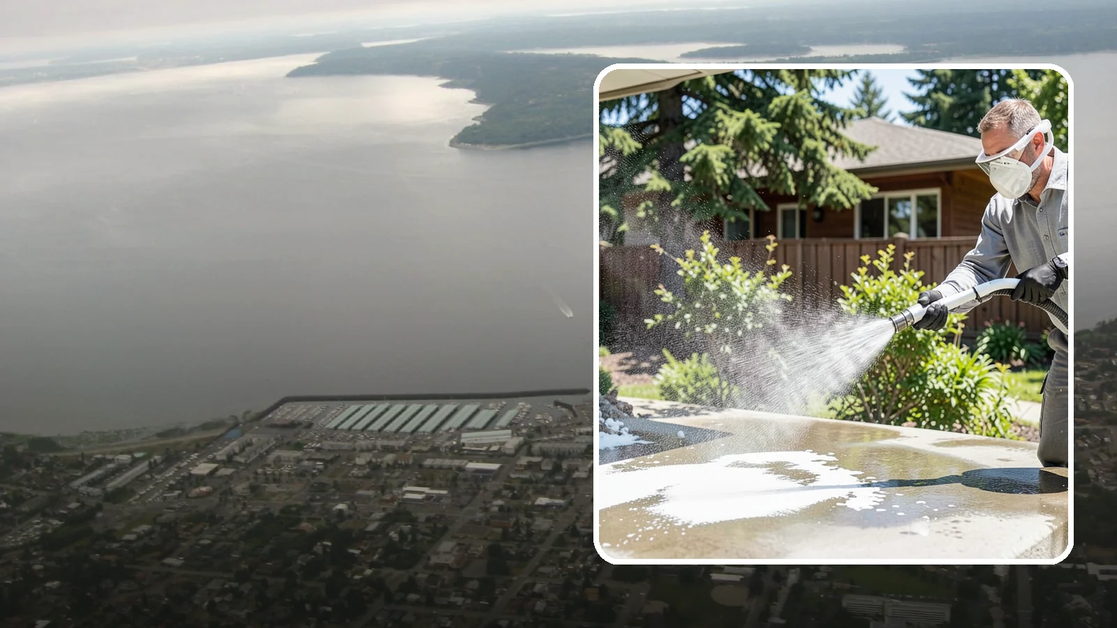 Calcium Deposit Removal in Des Moines, King County, WA - Removal of chalky white calcium and mineral deposits from concrete, masonry, glass, and fixtures.