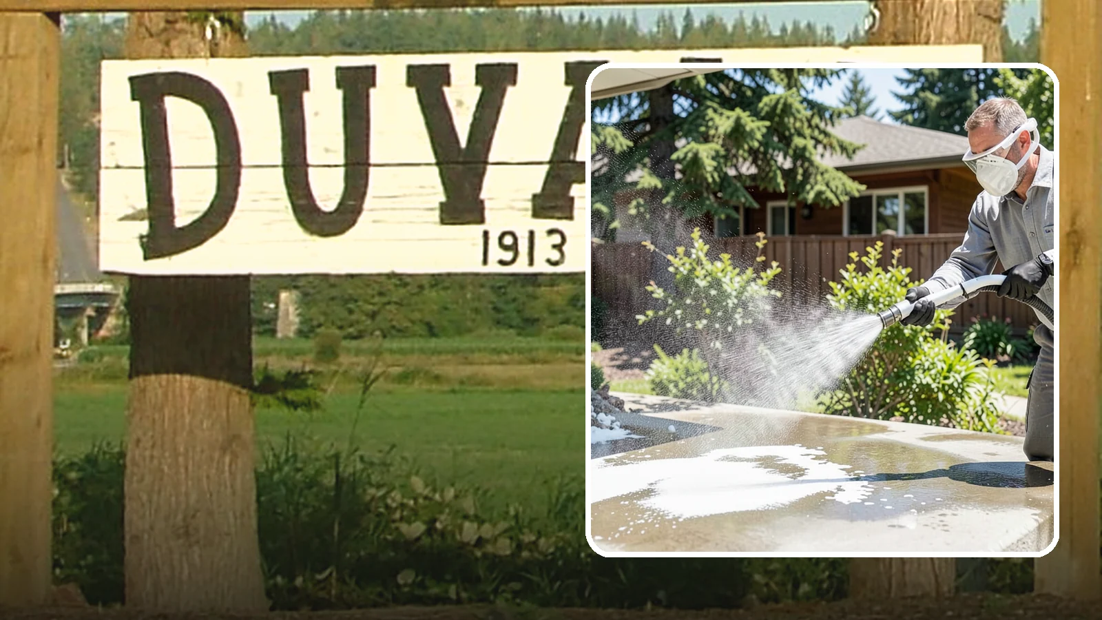 Calcium Deposit Removal in Duvall, King County, WA - Removal of chalky white calcium and mineral deposits from concrete, masonry, glass, and fixtures.