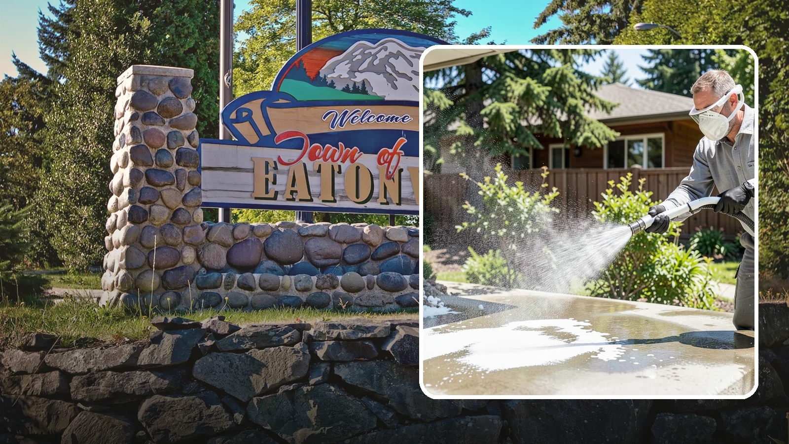 Calcium Deposit Removal in Eatonville, Pierce County, WA - Removal of chalky white calcium and mineral deposits from concrete, masonry, glass, and fixtures.