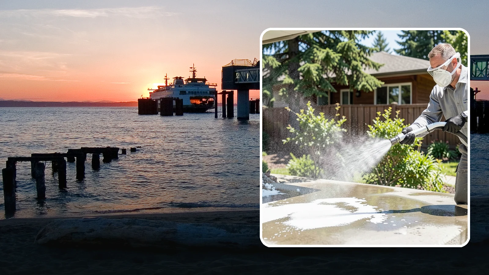 Calcium Deposit Removal in Edmonds, Snohomish County, WA - Removal of chalky white calcium and mineral deposits from concrete, masonry, glass, and fixtures.