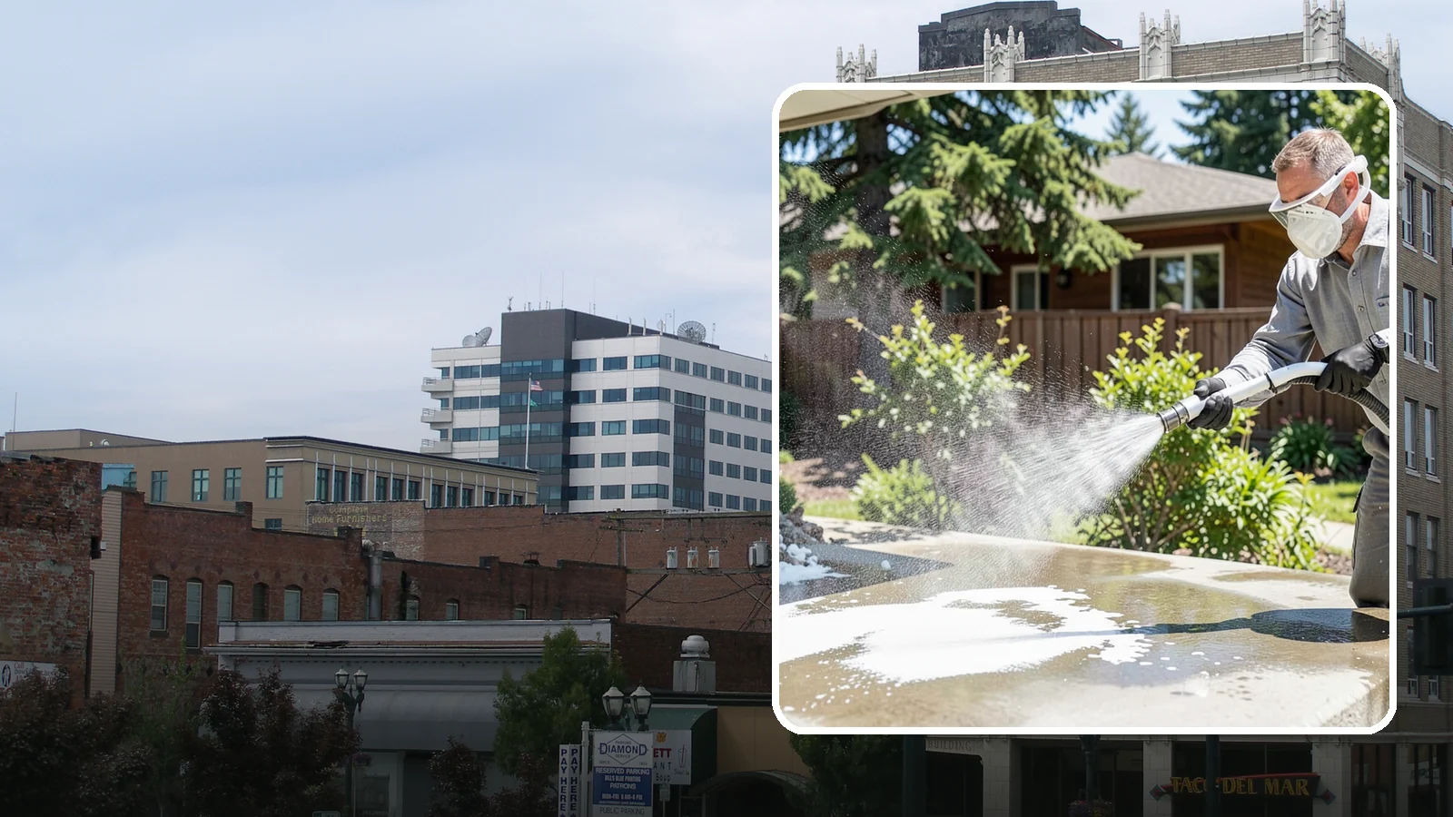 Calcium Deposit Removal in Everett, Snohomish County, WA - Removal of chalky white calcium and mineral deposits from concrete, masonry, glass, and fixtures.